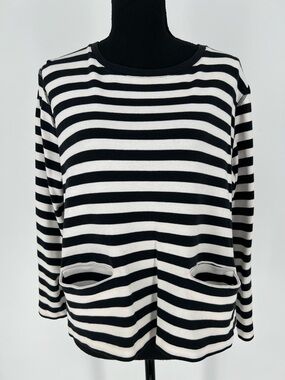 Joan Vass Black and White Striped Long Sleeve Tee